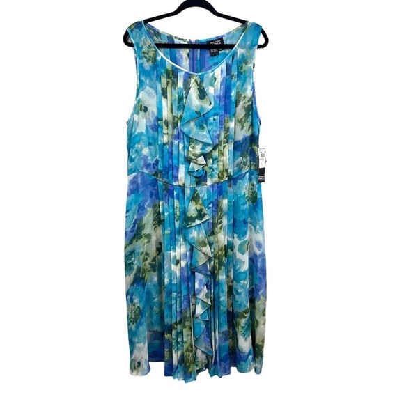 Adrianna Papell Dresses & Skirts - *Adrianna Papell Floral Chiffon Dress Women Ruffled Pleated Semi Sheer Blue 20W